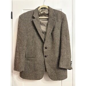 Vintage 80 Harris Tweed Men's 44S  Brown Herringbone Wool Blazer Sport Coat